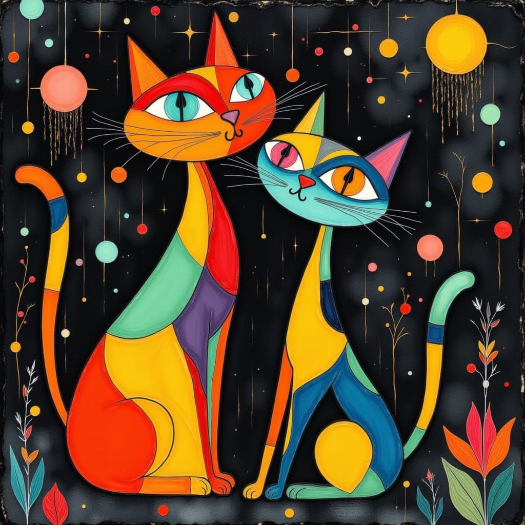 1950s Abstract Cats in Atomic Mid Century Style
