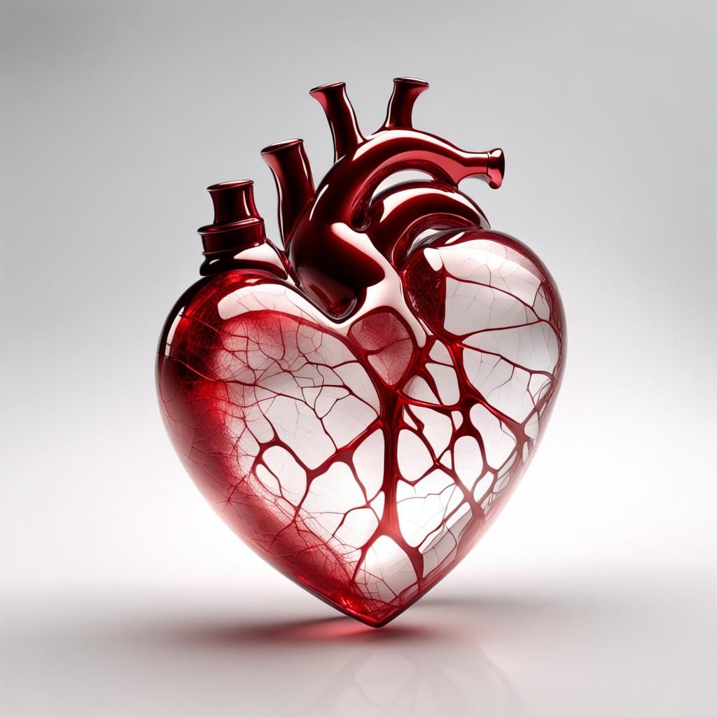Cracked Red Glass Heart: Hyperdetailed Concept Art