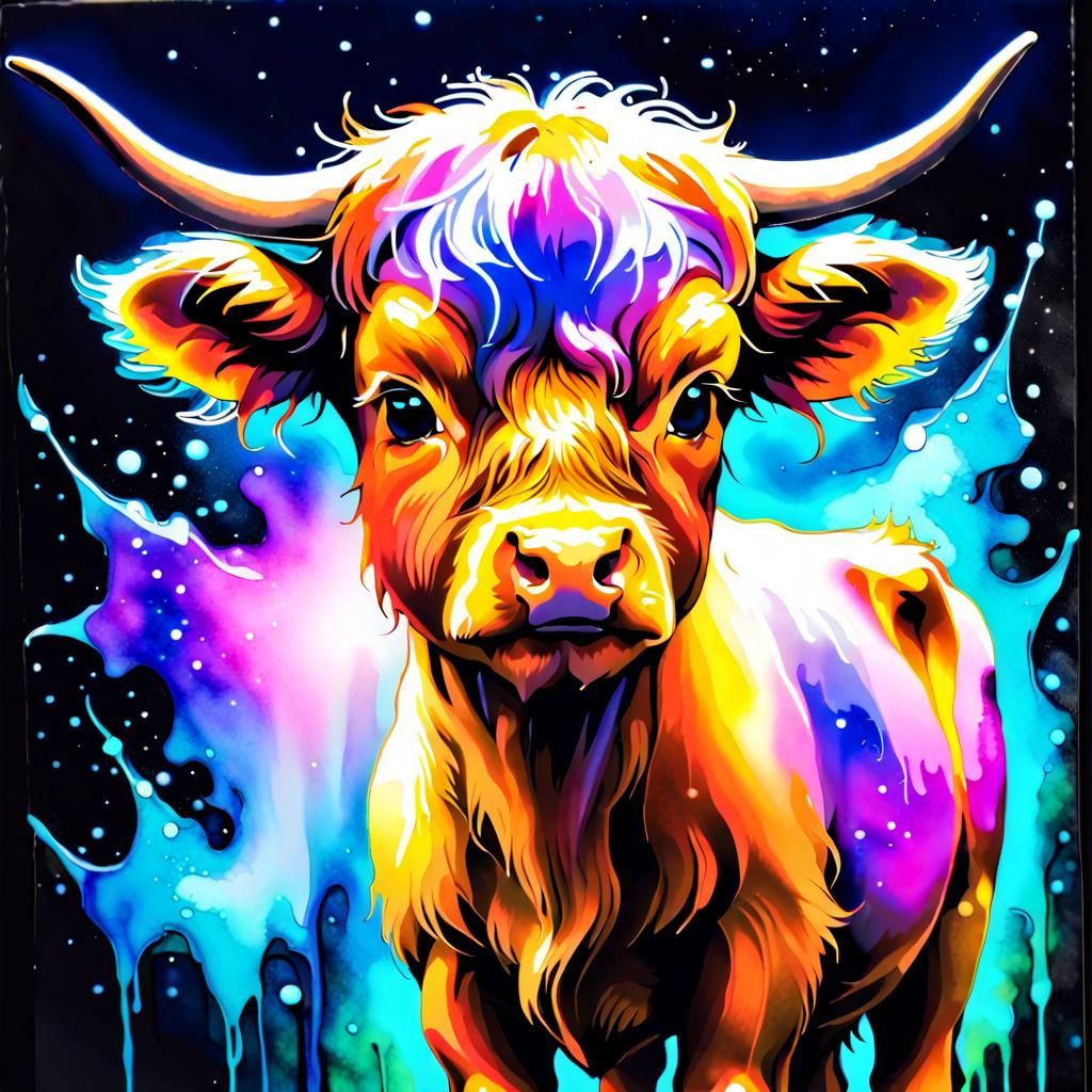 Bioluminescent Highland Calf in Alcohol Ink
