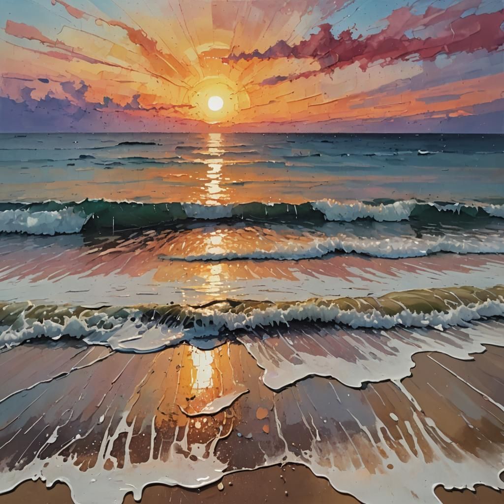 Impasto Sunset Beach: Dripping Paint Impressionism
