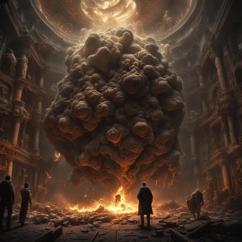 Man Overwhelmed by Algebra: Dark Fantasy Concept Art