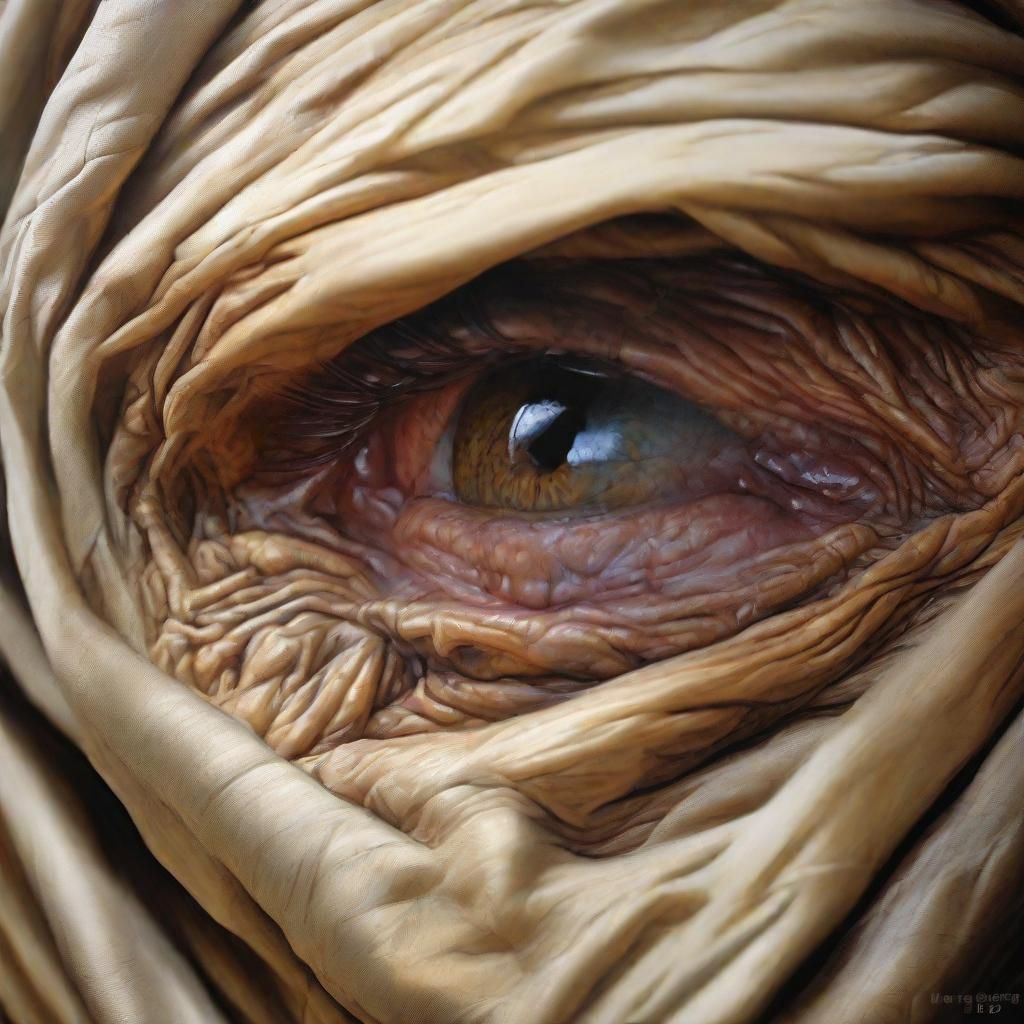 Hyperrealistic Wrinkled Mummy Face Oil Painting