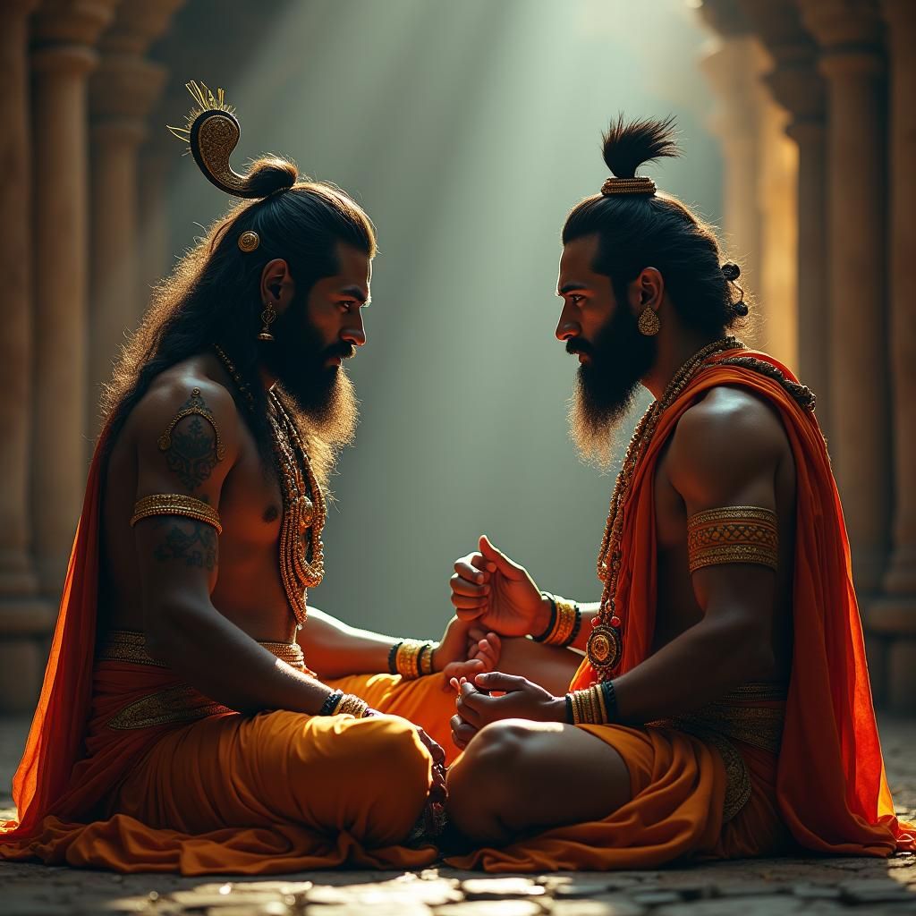 Hanuman at Lord Ram's Feet: Cinematic Still