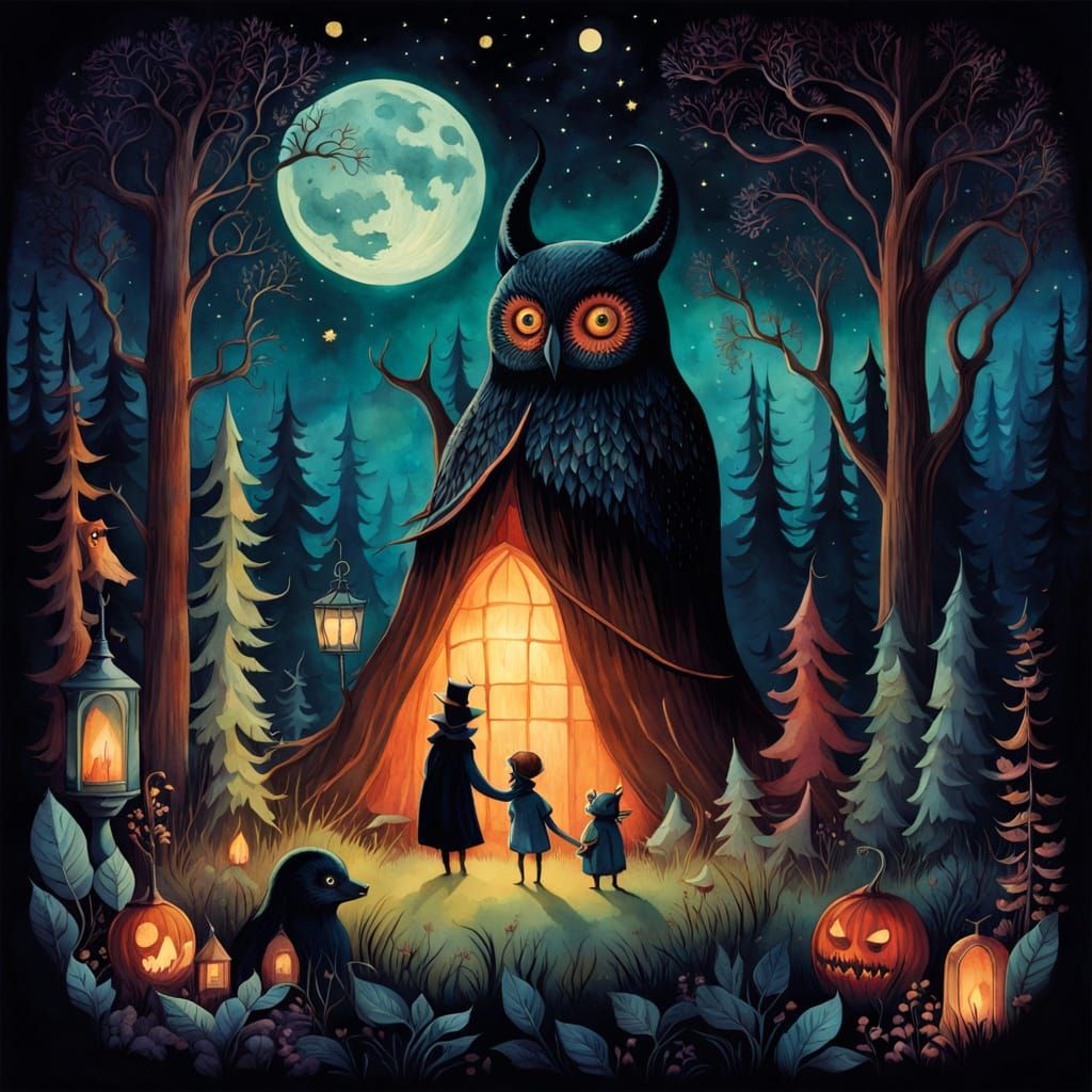 Whimsical Vintage Monsters Under a Midnight Sky