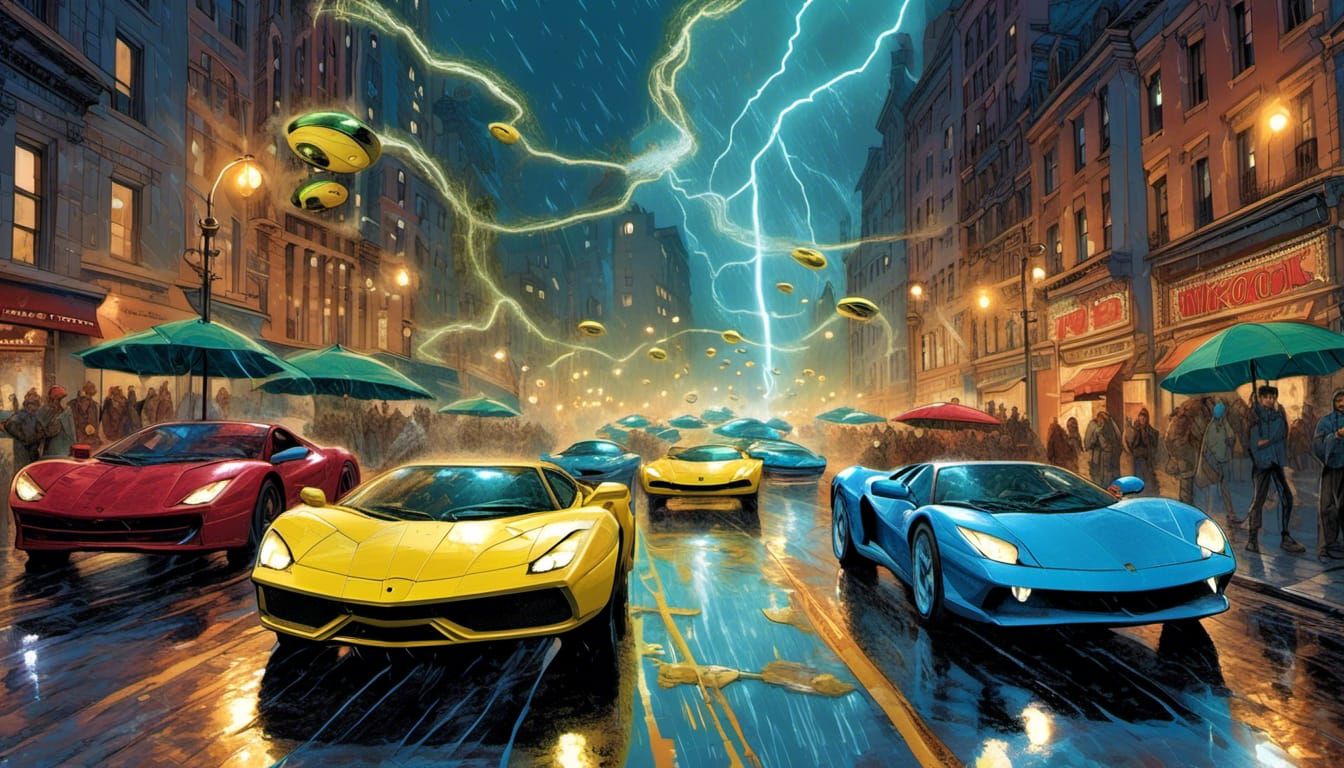 Flying Saucers Chase Cars Over Manhattan at Night