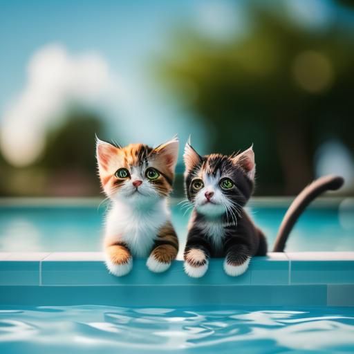 Cute Kittens Play in a Pool: Professional Photo