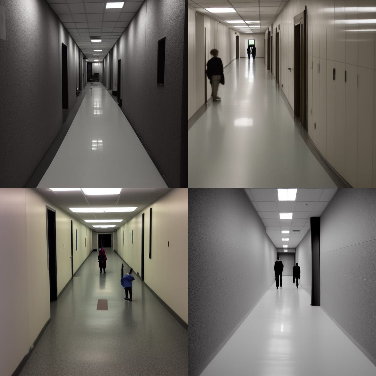 Surreal School Hallway with Shadow Monsters