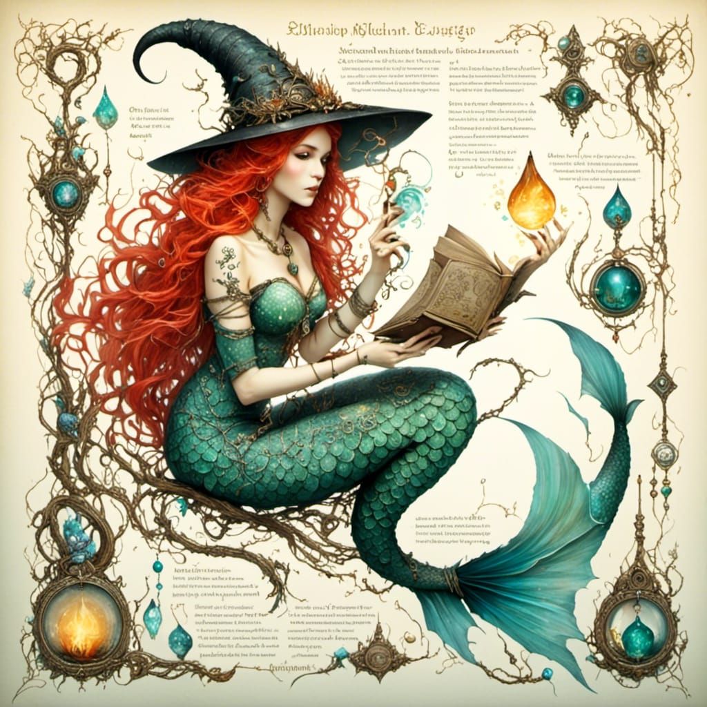 Mermaid Witch Familiar in Celtic Knotwork Style