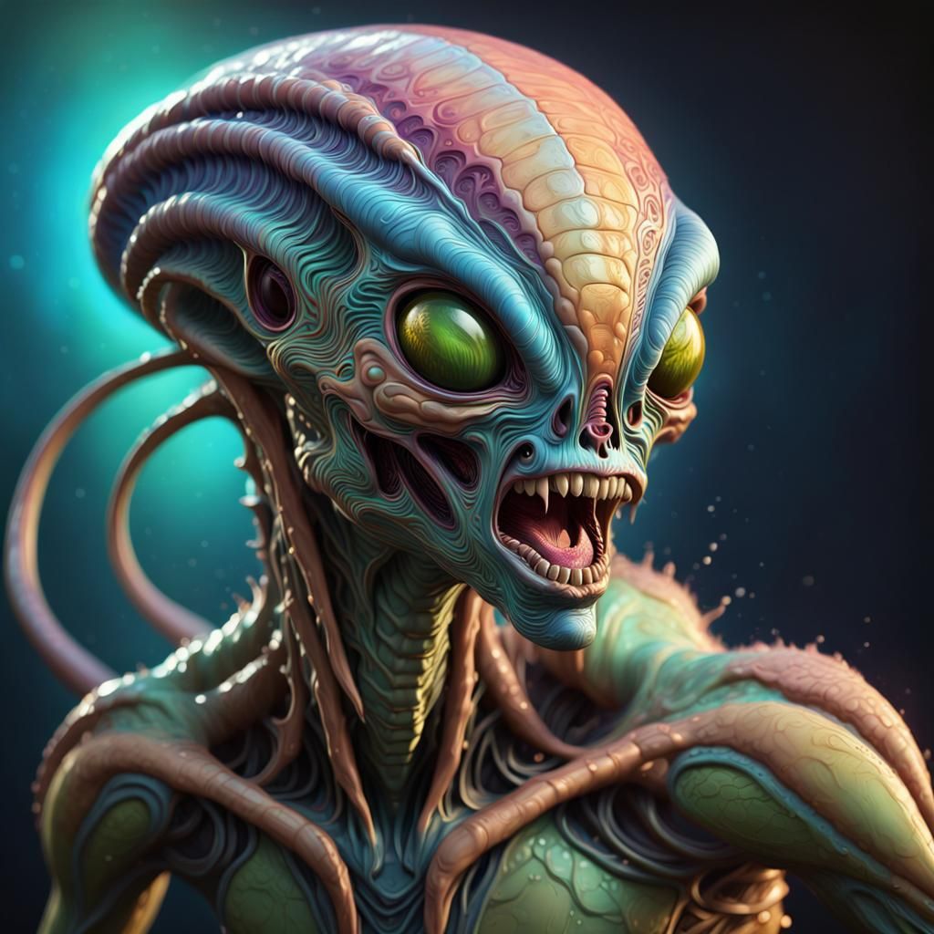Detailed Alien Creature in Hyperrealistic Splash Art