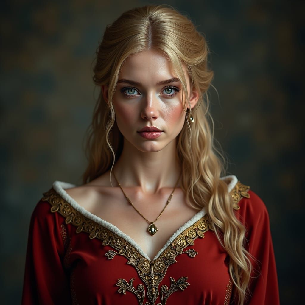 Viking Queen in Hyperrealistic Art Nouveau Style