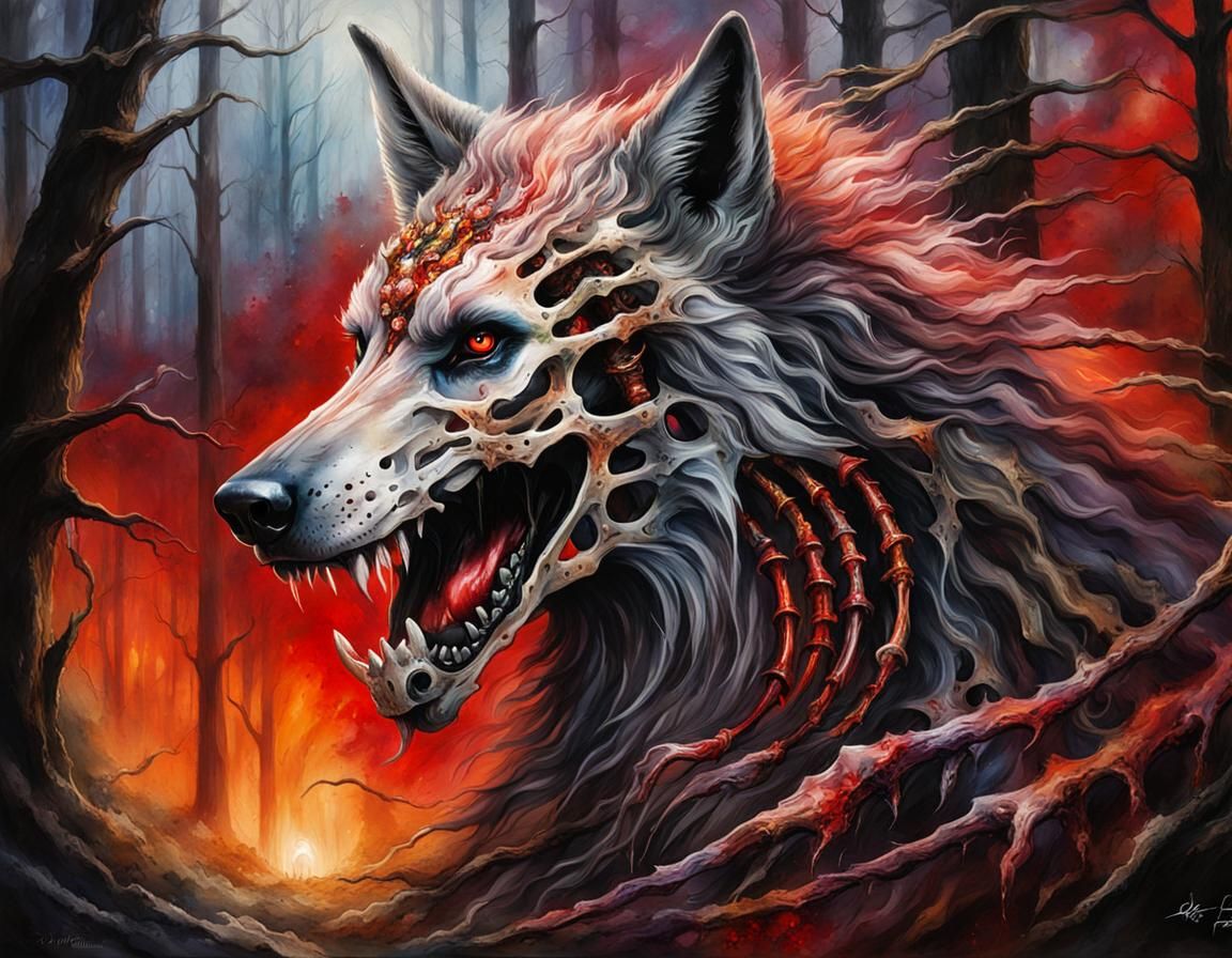 Majestic Skeleton Wolf Portrait in Fantasycore Style