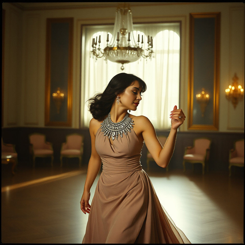 Ballroom Dancer with Diamond Necklace: Cinematic Still