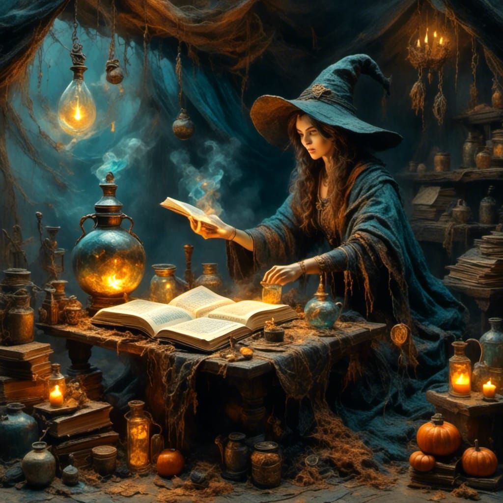 The witch and her book of spells