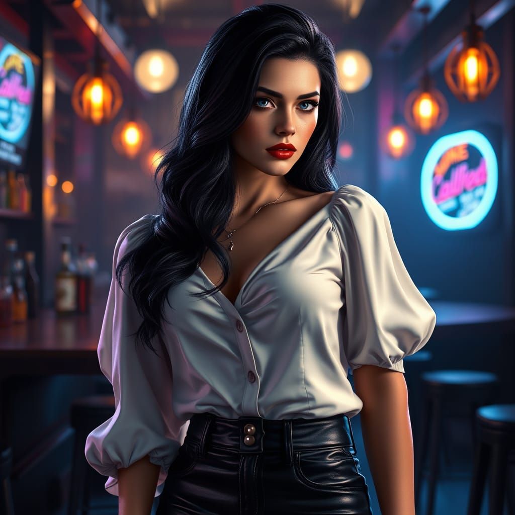 Raven-Haired Femme Fatale Portrait with Dramatic Lighting