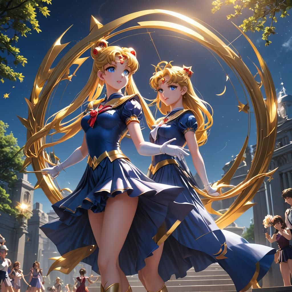 Sailor Moon Praising the Sun in Anime Art