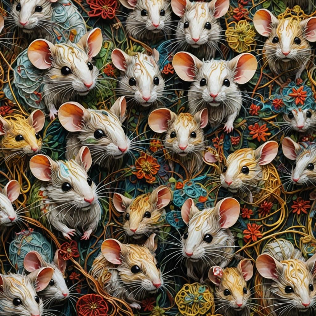 Surreal Embroidered Mice Textile Art in Mixed Media