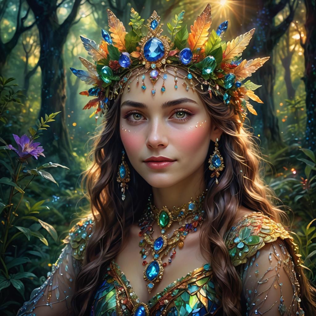 Mystical Woman in Twilight Forest, Impressionist Digital Art