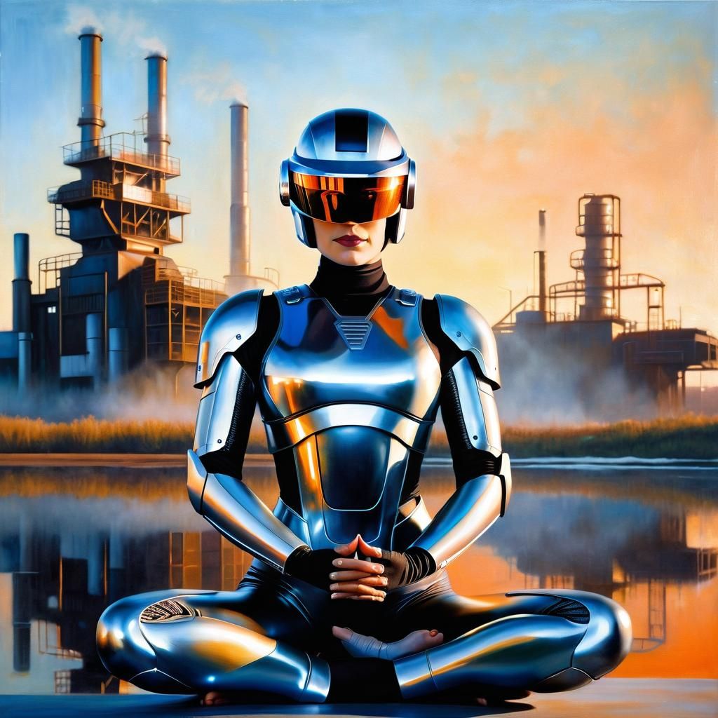 Robocop Doing Yoga in Helene Schjerfbeck Style