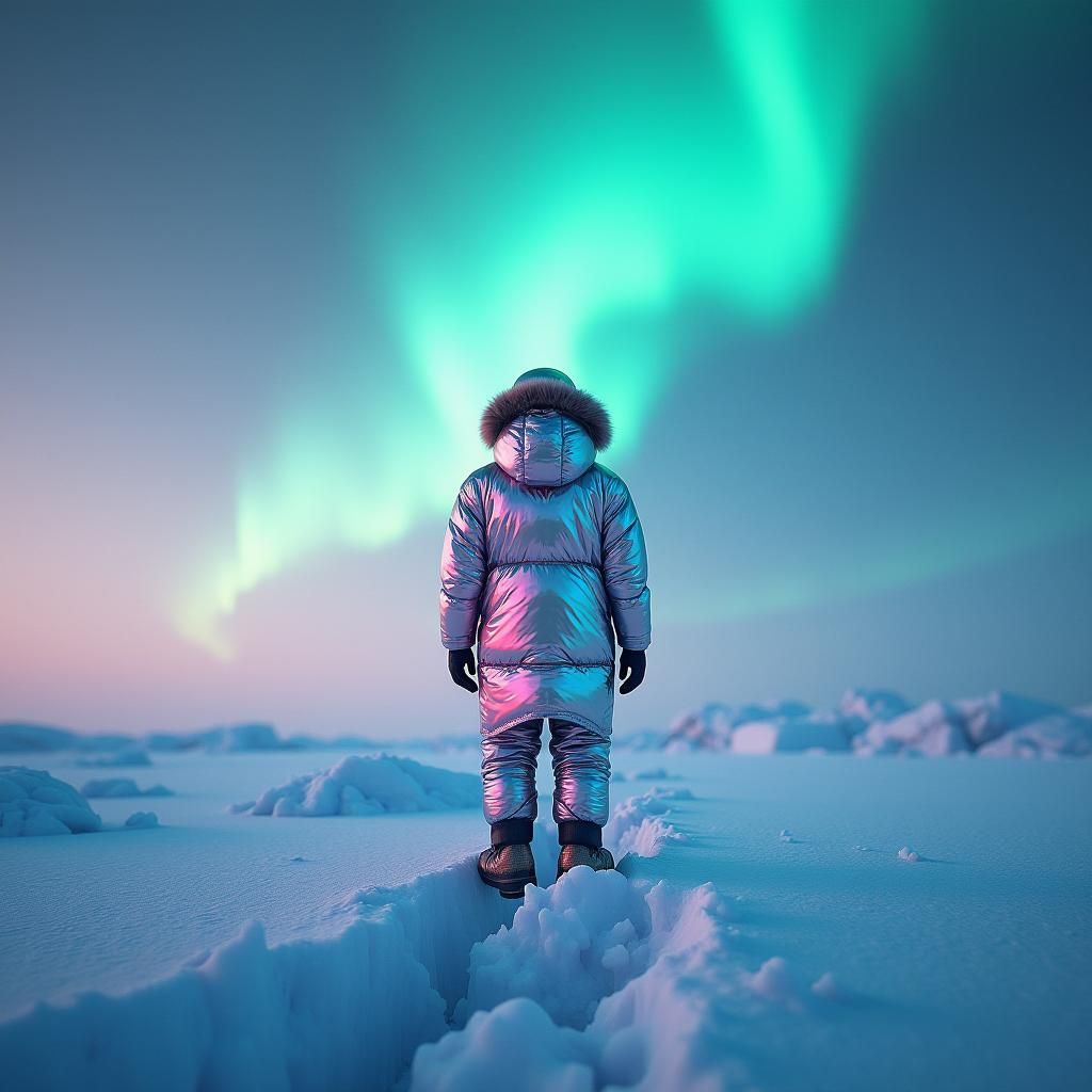 Arctic Explorer Under Aurora Borealis in Digital Art