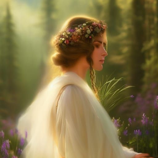 Enchanting Summer Witch in a Flower Meadow