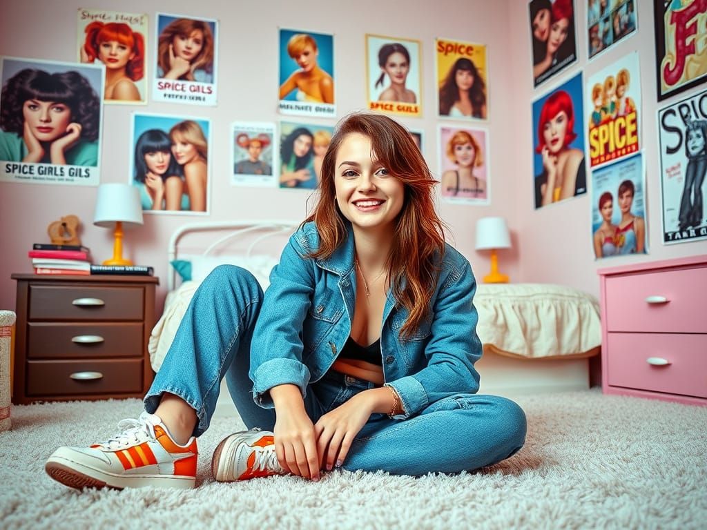 Vibrant 90s Girl in Retro Bedroom