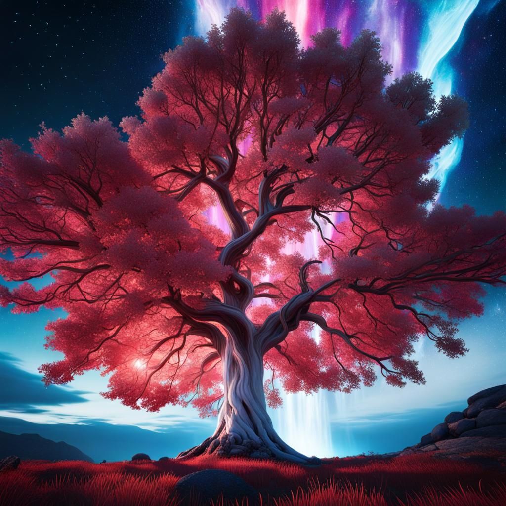 Bioluminescent Tree Emitting Light Aura