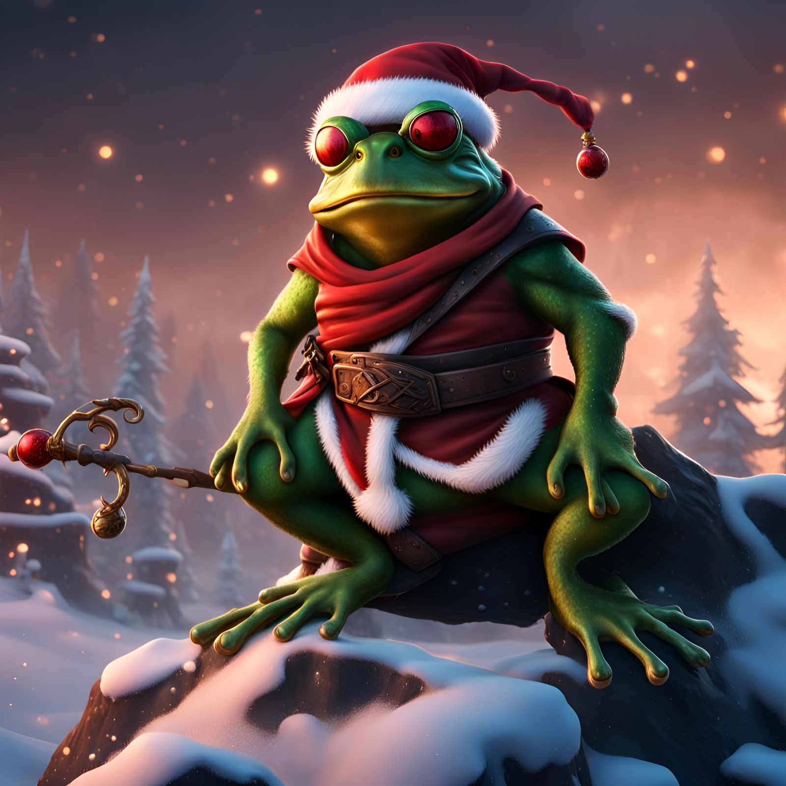Ninja Frog Santa Claus Digital Painting