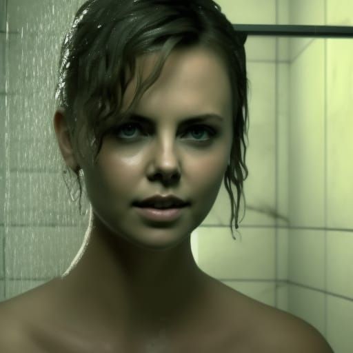 In the Shower - Charlize Theron