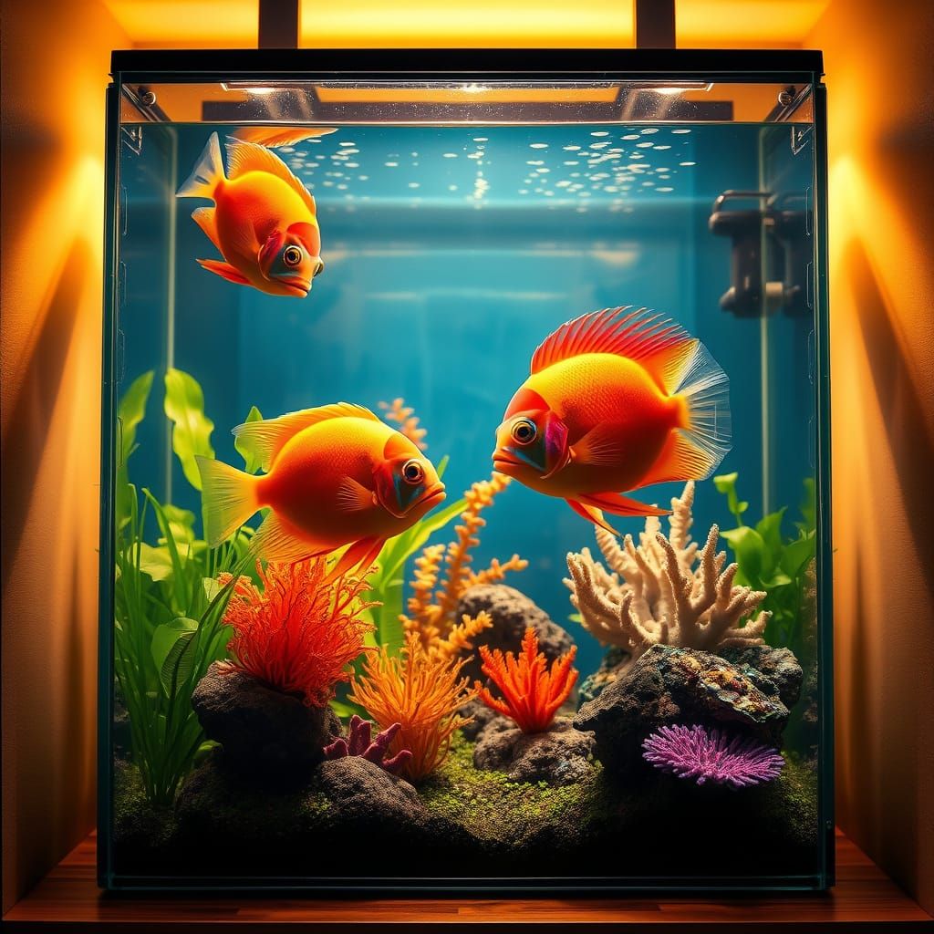 Vibrant Tropical Fish in a Dreamy, Photorealistic Aquarium S...