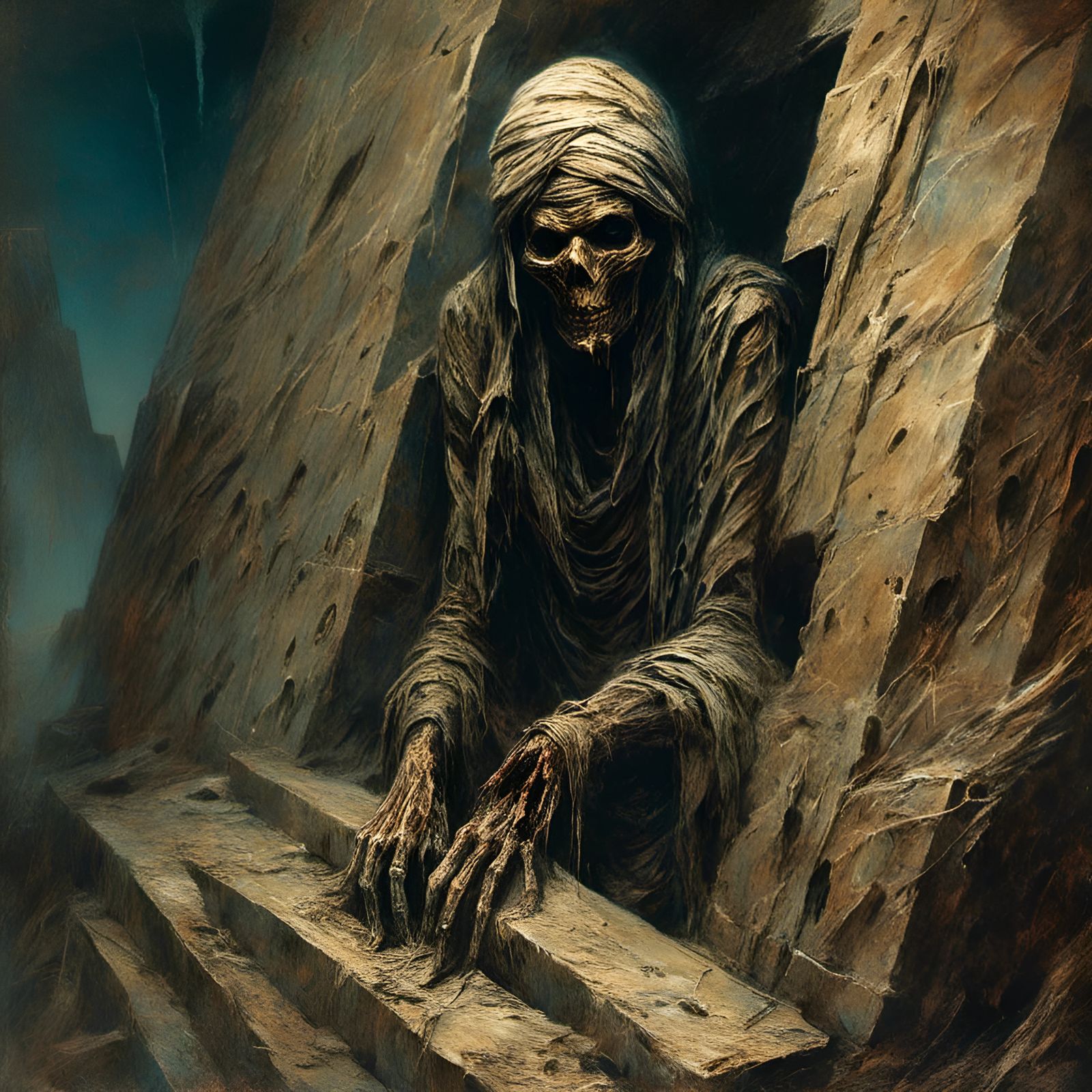 Creepy Mummy Hiding in Dark Pyramid Sarcophagus