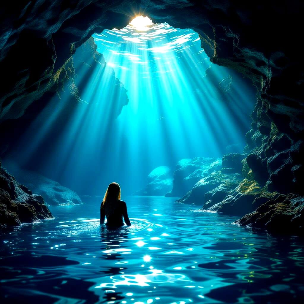 Photorealistic Sunbeams in a Sea Grotto