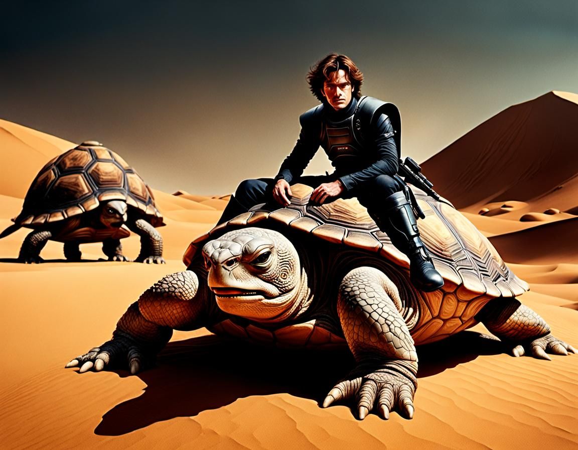 Paul Atreides Rides a Giant Turtle in Dune Desert