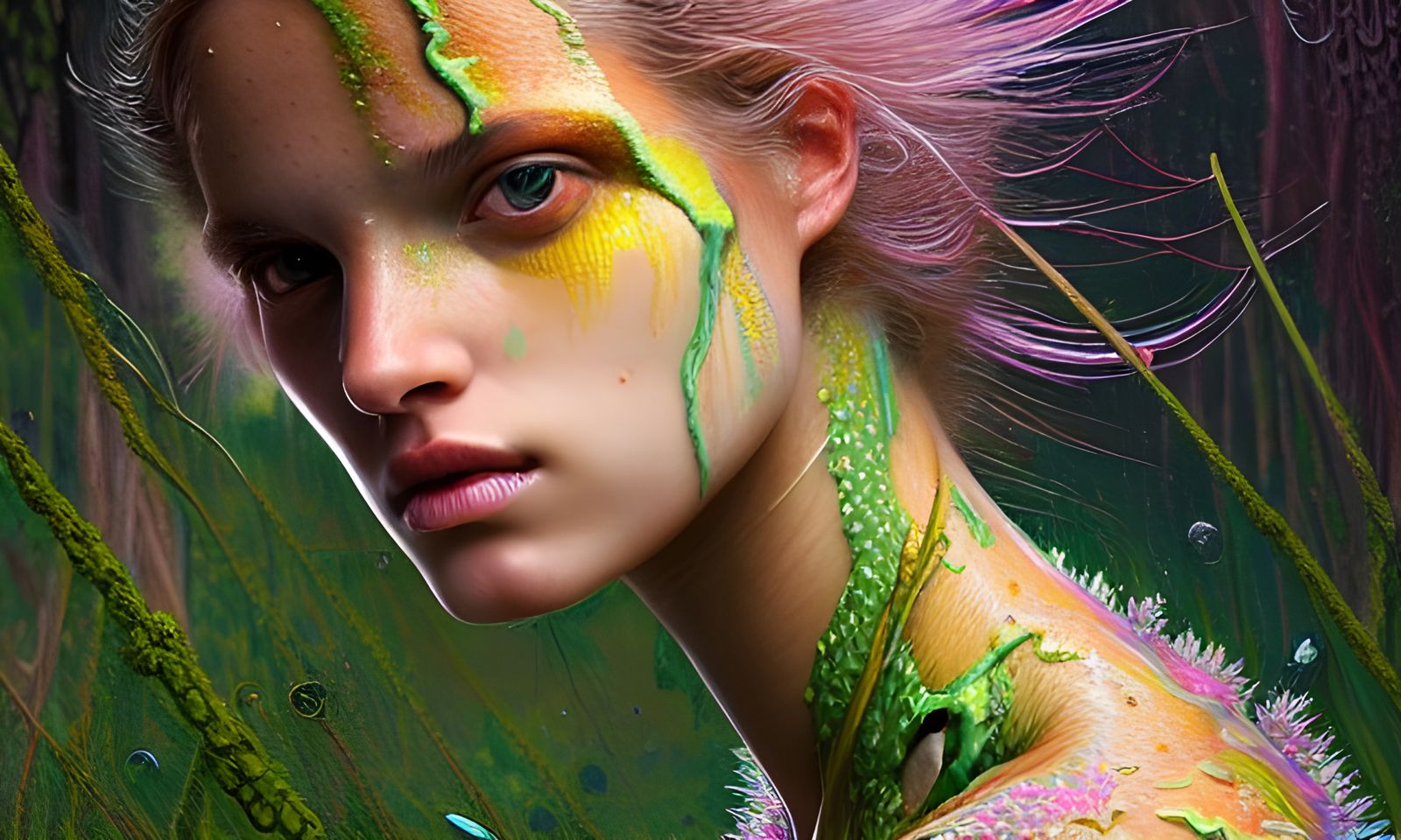 Slime-Mold Woman in Ominous Fractal Arrangement