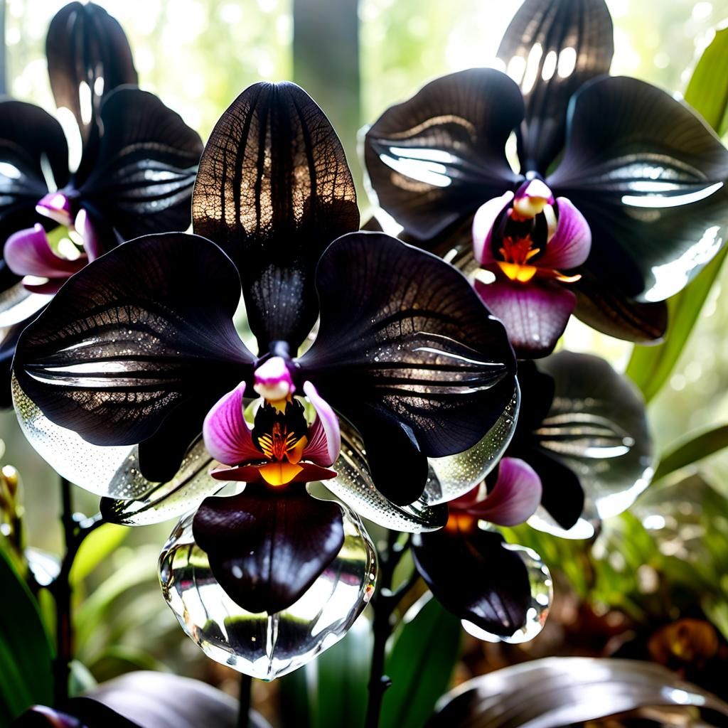 Reflective Smoky Quartz Crystal Orchids in 3D