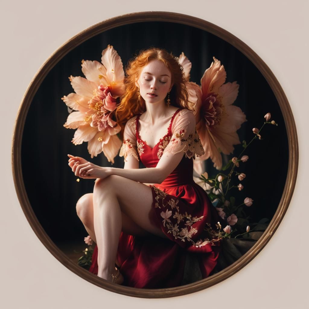 Crimson Dress: A Baroque-Inspired Feminine Portrait