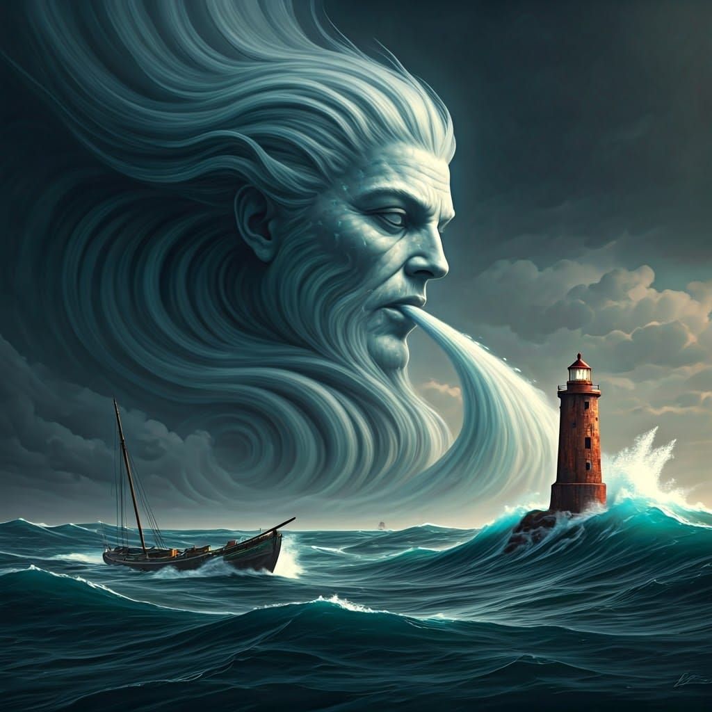 Cloud Deity Unleashes Wind on Sailboat