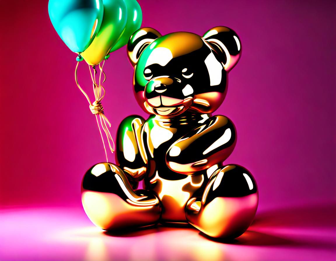 gold bear with balloons