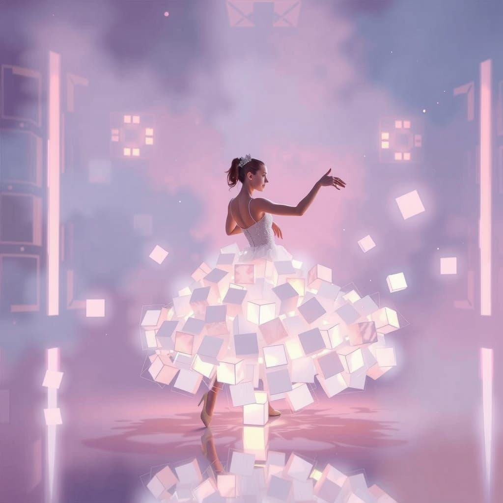 Glowing Cubic Princess in Soft Pastel Impressionism