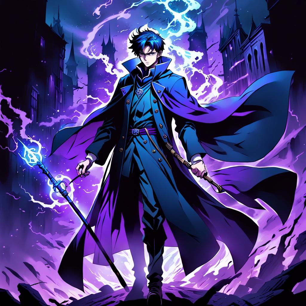 Dark Fantasy Mage Casting Spell in Manga Style
