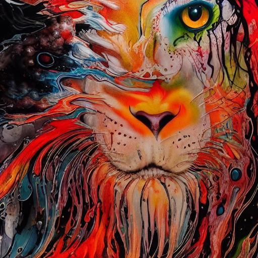 Ghost Lion in Liquid Ink, a Maximalist Masterpiece