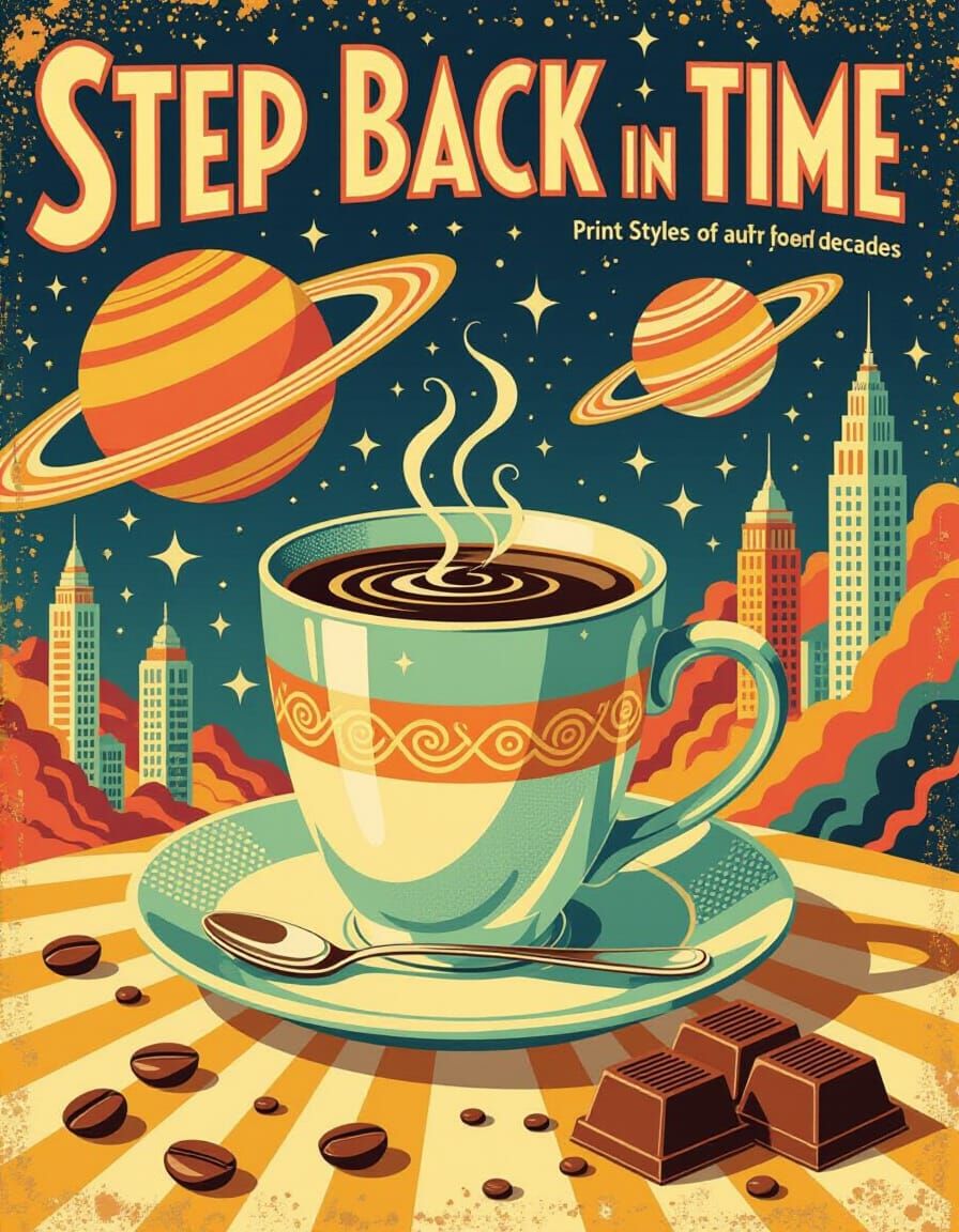 Surreal Coffee Sculpture in Space, Impasto Style