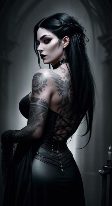 Gothic Tattooed Woman in Dark Surrealism Style