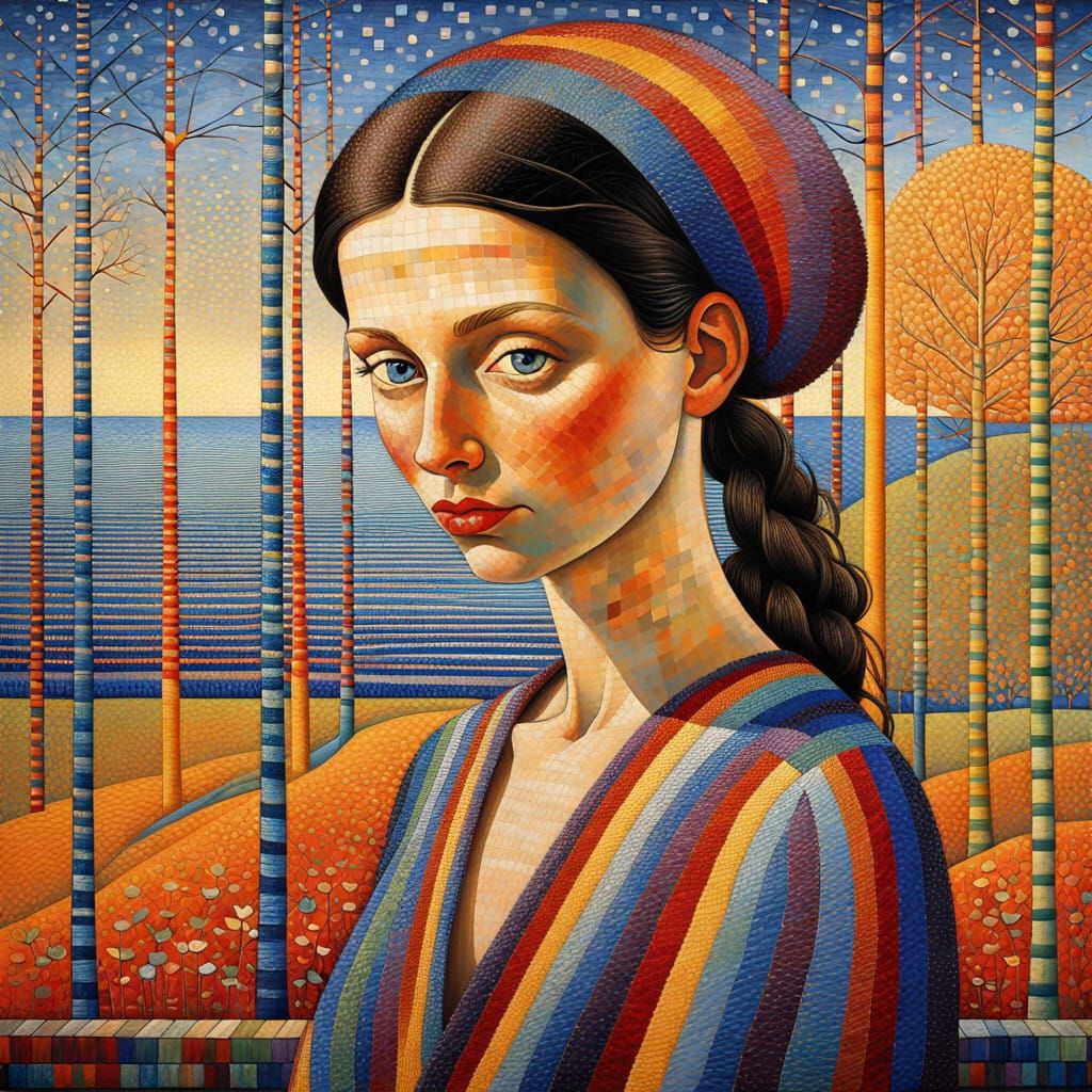 Whimsical Portrait in Stripes