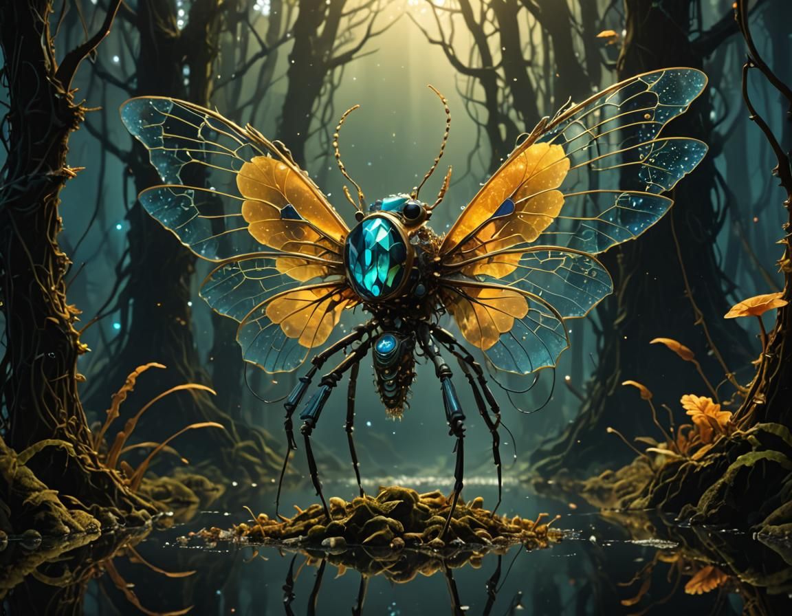 Bioluminescent Mycelia Warrior with Angel Wings