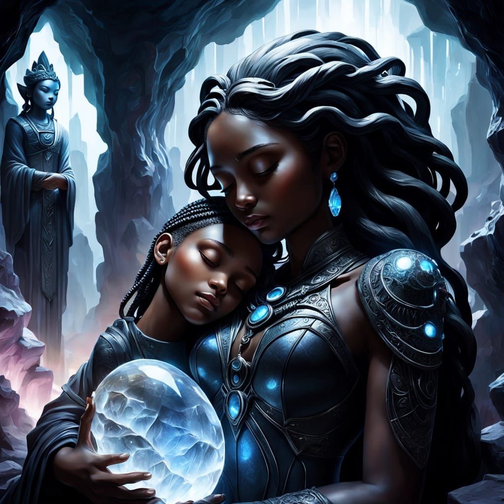 Afrofuturistic Deity Statue Holds Sleeping Woman in Crystal ...