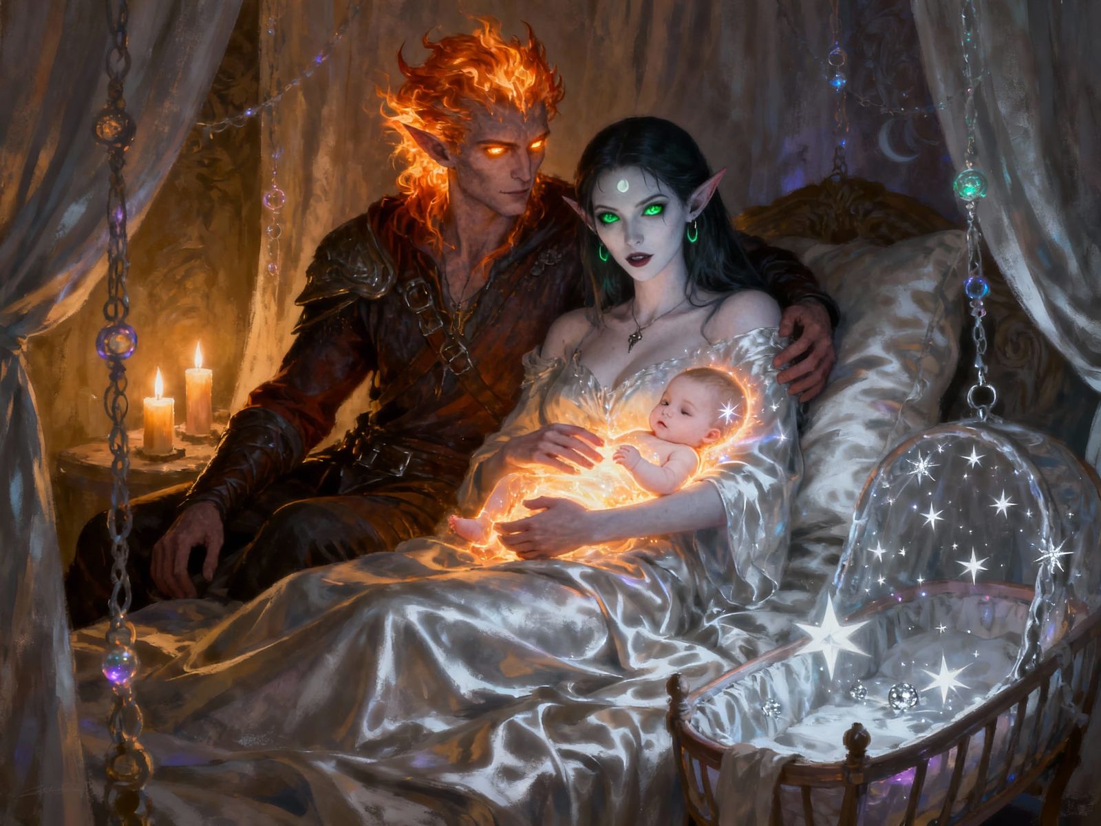 Fantasy Family Portrait: Fire Genasi, Vampire, and Star Chil...