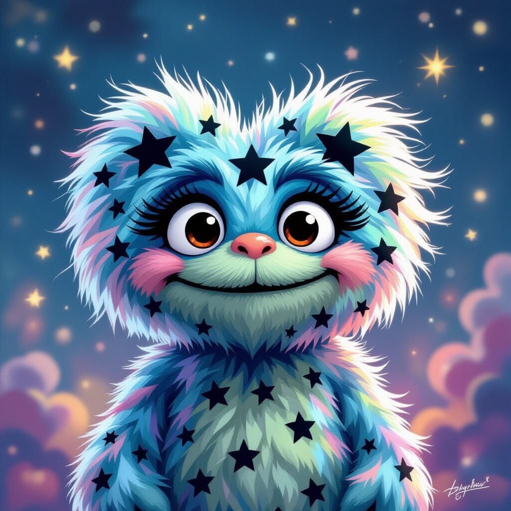 Whimsical Star-Hearted Monster Creature in Cartoon Style