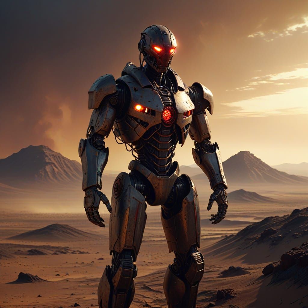 Dystopian Robot in Desert Sands