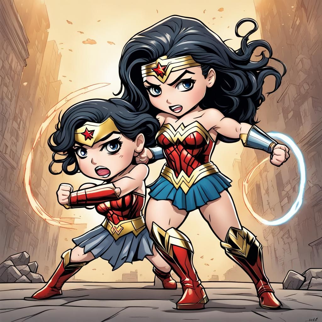 Chibi Wonder Woman in Action