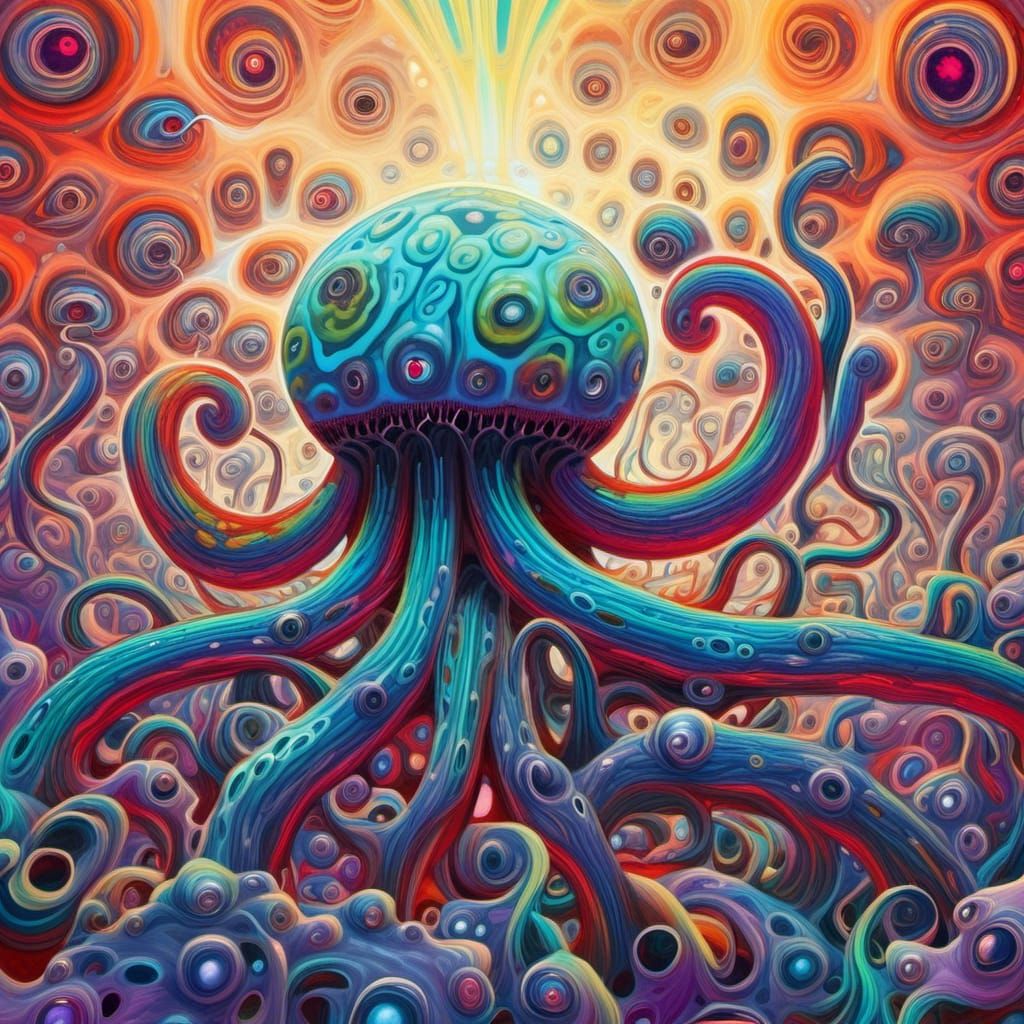 Surreal Landscape with Elastic Flora and Alien Pods